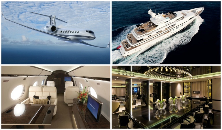 Aménagement et confort comparable dans les jets privé et les yachts de luxe